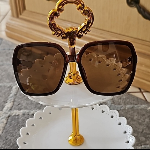 Linfemano Oversized Polygonal Eye Sun Glasses Brown - Picture 7 of 7